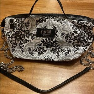 Gigi Hill The Lauren Floral Black, White & Gray Small Evening Bag With Chain